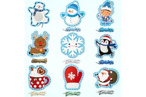 WATINC 18 pezzi Inverno Lacing Cards Decorazioni natalizie Principiante Prescolare Lacing Card Kit per bambini Biglietti da cucito double face in 9 modelli natalizi con 9 punte colorate giocattoli