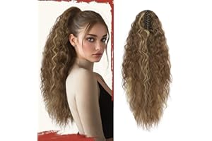 Sofeiyan Extension Queue de Cheval avec Pince, 56 cm Longue Ondulés Bouclés Postiche Queue de Cheval Extension Synthétiques Ponytail Cheveux Pour Femmes, Brun & Blond