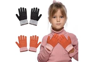 Becellen 2 Paia Maglia Guanti Bambini, Guanti Dita Intere Invernali Guanti Magici Caldi per Ragazze Ragazzi