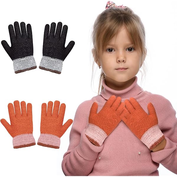 Gants Sans Doigts Hiver Pour Enfants 5-12 Ans - Mitaines Avec Rabat Thermique, Extensibles - Couleurs Vives Rose/Bleu
