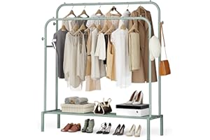 JOISCOPE Perchero Metálico Gran Capacidad, Perchero doble Varilla Perchero con Estantes 2 Postes de Ropa 1 Capa de Almacenamiento, Burros Percheros de Ropa Resistente, uno Burro Ropa 111*141.5cm Verde