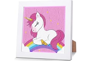 PUJEKNM Diamond Painting Kinder Mit Holzrahmen,Set Full Diamant Painting Bilder Kinder Einhorn,5D Diamond Painting Kinder Mädchen,DIY Mosaikherstellung Diamant Bilder Arts Craft für Home Wand Decor 18x18cm