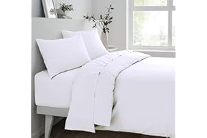 Sleepdown Prześcieradło z gumką, super miękkie, przytulne, łatwe w pielęgnacji, z polibawełny, luksusowa pościel 25 cm, głębokie nie wymaga prasowania - białe - Super King