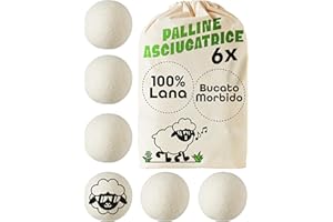 Praknu Set di 6 Palline per Asciugatrice - 100% Lana Biologica della Nuova Zelanda - Palline per Asciugatrice in Lana per un Bucato Morbido e Tempi di Asciugatura Ridotti - Perfette per la Piuma D'oca