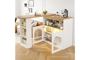 SogesHome Tavolo da bar tavolo da pranzo buffet moderno estensibile girevole tavolo da bar tavolo alto tavolo bistrot con spazio di archiviazione e striscia luminosa a LED da 1m per sala da pranzo