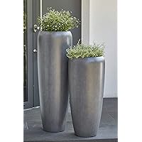 Moderne & Hochwertige Pflanzvase/Pflanzkübel – Klein: 75cm - Dunkelgrau - Fiberglas - Mit Einsatz – Indoor & Outdoor…