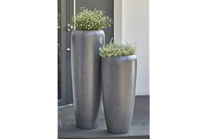 KLOCKE PFLANZGEFÄßE Moderne & Hochwertige Pflanzvase/Pflanzkübel – Klein: 75cm - Dunkelgrau - Fiberglas - Mit Einsatz – Indoor & Outdoor – Wetterbeständig & Frostsicher – Blumenkübel/Pflanzgefäß/Vase/Kübel