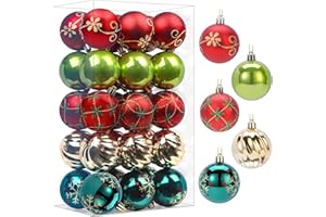 SHareconn Bombki choinkowe, kolorowe, nietłukące się, plastikowe bombki dekoracyjne na choinkę, dekoracja świąteczna, przyjęcie, wesele, 30 ct (czerwone, zielone i złote, 60 mm)