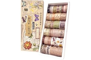 bomichi 32 Rolls Vintage Washi Tape Set Retro Nostalgic Dekoratives Tape mit Altzeitungs-Briefmarken-Blumenmustern für Scrapbooking Journaling DIY Crafts Junk Journal Zubehör
