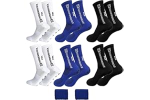 Uirheurd Chaussette Antidérapante Foot 6 Paires Chaussettes Antidérapantes Homme, Chaussette Grip Rugby pour Hommes Femmes, Epaisse Respirant Grip Socks pour Football Rugby Basketball Tennis Trekking