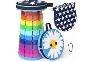 LOCYOP Sgabello telescopico, pieghevole, leggero e portatile, sgabello per adulti, campeggio, escursionismo, pesca, viaggi, barbecue, carico massimo 440lbs, con tasca per cuscino