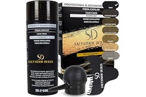 SD SALVATHOR DURAN Fibre cheratina per capelli, cheratina per capelli, fibre capelli - Salvathor Duran Kit 3 Pezzi (Fibra 25 g + Applicatore + Pettine) Nero