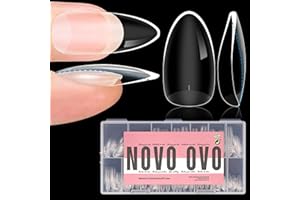 NOVO OVO Extra Thick Almond Nail Tips Press on Natural Curve, Medium Soak Off Soft Gel Fake Nail Extension, Full Cover Matte Cuticle False Nails for Acrylic French, Salon DIY x 14 Sizes 336 pcs