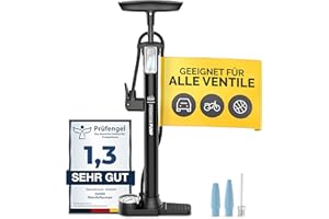 ‎DANSI DANSI Stand-Fahrradpumpe alle Ventile AV, SV, DV - Fahrrad Luftpumpe Inklusive Großem Manometer, Adaptern & Behälter | Pumpe für Motorrad, E Bike, Auto & Sportartikel