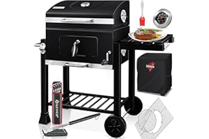 KESSER® Barbecue con Carrello XL Barbecue a carbonella con Coperchio, Ruote, Manico in Acciaio Inox, griglia e termometro a carbonella,Grande Barbecue a carbonella Barbecue da Campeggio