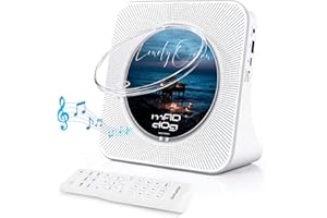 MAITE Reproductor CD Bluetooth con diseño de Escritorio, Reproductor de CD portátil con Doble Altavoces y Temporizador, Admite Entrada AUX/USB, Radio FM, Toma de Auriculares, Transmisión Bluetooth