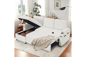 DURASPACE Sofa Bed, Sleeper Sofa Couch with Pullout Bed for Living Room, L Shaped Couch with Storage Chaise, USB, Cup Holder (White Boucle)