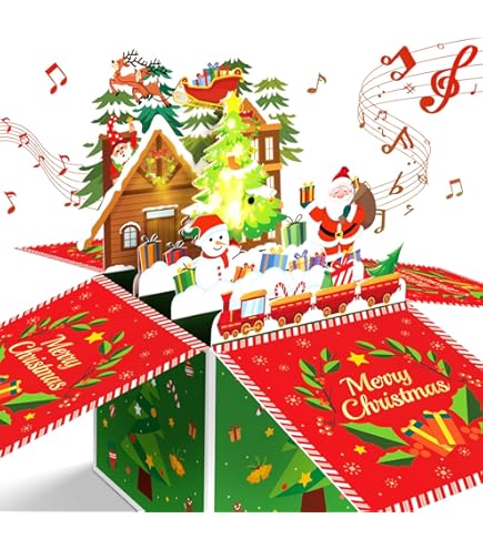 3D Pop Up Santa Musical Christmas Card With LED Lights - Keepsake Holiday Card For Family, Includes Envelope