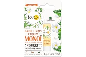 LOVEA - Baume À Lèvres - Parfum Monoï - Apaise, Nourrit & Adoucit - Pour Lèvres Sèches - Enrichi Au Beurre De Karité - À Base D'Huiles D'Origine Végétale - Fabriqué En France - 4 g