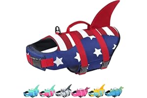 Malier Hundeschwimmweste, Ripstop-Weste mit amerikanischer Flagge, zum Schwimmen, Bootfahren, Welpen-Hai-Jacke mit hohem Auftrieb, Badeanzug für kleine, mittelgroße und große Hunde (groß, Rot und