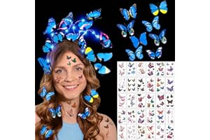 Shinybox Brillo Diadema de Mariposa, Tocado de Mariposa con 8 Piezas Pinza Pelo Mariposa y 30 Piezas Pegatina Tatuaje de Mariposa, Accesorios para el Cabello de Mariposa para Carnaval, Fiesta, Baile