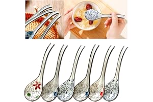 Cucharas De Sopa Chinas,Xiuyer 6Pcs Juego De Cucharas De Sopa Asiática De 6,5 Pulgadas Cucharas De Sopa Japonesas Para Guisos Cereales Ramen Pho Wonton Dumpling Miso Cucharas De Sopa China De Cerámica