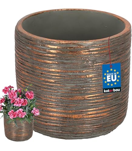 Keramik Blumentopf Bali - Holzoptik 23cm Durchmesser, Wasserdicht