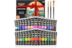 Shuttle Art Colori Acrilici per Dipingere, Set Pittura da 30 Colori (36 ml) con 3 Pennelli, Set Colori Acrilici per Artisti Principianti Bambini, Acrylic Paint Dipingere su Rocce Tela Legno