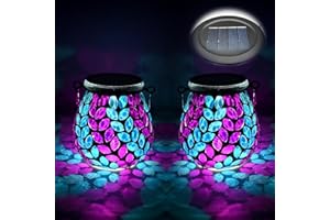 TOTHDATE 2PCS Oval Solar Mosaic Lights Outdoor, On/Off Glass Hanging Solar Mosaic Lanterns Lights IP65 Waterproof for Table Lawn Path Courtyard Deck Fence, Olive Branch Mosaic Light