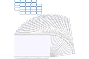 Vicloon Zapinane koszulki do segregatora A5, 18 szt., plastikowe, luzem, z 2 arkuszami naklejek z etykietami, oszczędzające pieniądze, koperty na dokumenty, do organizera