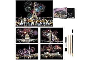 JIUHAO Grattoir à gratter pour adultes et enfants, gravure artistique sur papier d'aluminium, peinture holographique pour adultes et enfants, coffret cadeau créatif pour enfants, amis, famille, avec 4 outils