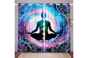 feelingyou Yoga Meditation Fenstervorhang 137x117cm Böhmische Mond geometrische Linien Vorhänge für Kinder Jungen Mädchen Gedrucktes Chakra Art Gardine 2er-Set Fenster Vorhänge