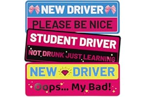 Fukaisu 3 Pz Magneti per Auto Neopatentati, 25,4x8,9 cm Divertenti Adesivi Magnetici Auto Riflettenti Segnale di Sicurezza per Neopatentati Impermeabile e Rimovibile