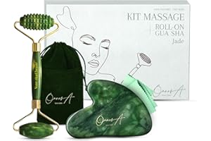 Kit Gua Sha Visage & Roller | Pierre De Jade Vert | Massage Anti Ride & Drainage Lymphatique | Lifting Double Menton | Guasha | Maderotherapie | Gasha | Affiner Face Shaper [OanovA]