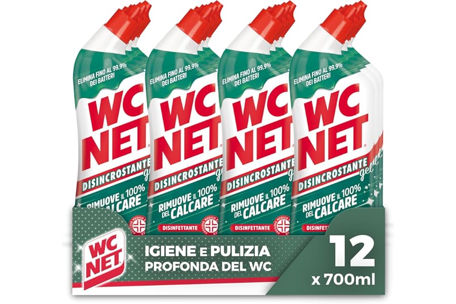 Wc Net Descaler Disinfectant Gel for Sanitary and Surfaces, Liquid Toilet Cleaner, 700 ml x 12 Packs