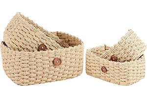 YheenLf Set de 4 Cestas de Almacenaje Rectangulares Decorativo para Organización y Almacenaje Para Dormitorio, Baño, Cocina, Armario, Maquillaje, Cuerda de Papel, Naturaleza