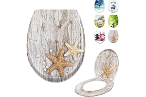 LARS360 Toilettendeckel WC Sitz mit Absenkautomatik, Antistatisch Antibakteriell Leicht zu Reinigen Abnehmbar Für Meisten Klodeckel Hänge WC, 45 x 38cm (Perlen und Seesterne)