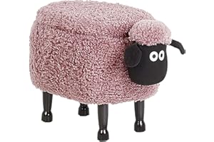 BELIANI Pufa zwierzak owca sztuczne futerko ze schowkiem na zabawki różowa Sheep
