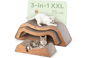Knupis Kratzmöbel Kratzbrett Katze 3-teilig XXL 75cm – Besonders Kratzfeste Kratzpappe zur Krallenpflege – Bis zu 2 Jahre Kratzspaß – Platzsparend – Schutz für Sofa und Möbel (Cloud) (Braun)