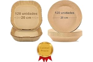 CALA VERDE Papel Para Freidora de Aire, 120 Piezas 20cm para 5-8L Freidora Aire, Papel Air Fryer Cuadrado y redondo, Papel Horno, Papel de Aceite Silicona Antiadherente Hornear Asar y Microondas (Redondo)