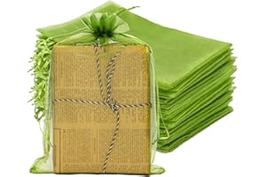 jijAcraft Woreczki z organzy, duże, zielone, trawiaste, 17 x 23 cm, 50 sztuk, worek ochronny na winogrona, ze ściągaczem, cukierki, prezent, woreczek na biżuterię