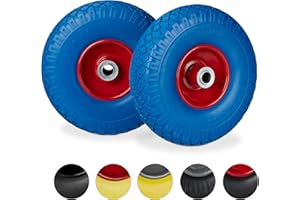 Relaxdays 2X Ruedas de Carretilla, Neumáticos de Goma, 3.00-4, Eje de 20mm, hasta 100 kg, 260x85 mm, Azul y Rojo