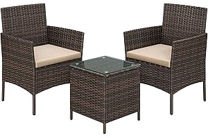 SONGMICS Garden Furniture Sets, Polyrattan Outdoor Patio Furniture, Conservatory PE Wicker Furniture, for Patio Balcony Backyard, Brown and Taupe GGF031K01