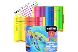 Kalour PDAS 50 lápices de colores neón para adultos, juego profesional de dibujo fluorescente, kit de arte para principiantes