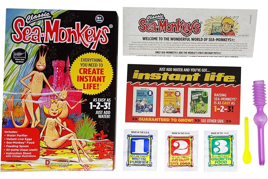 The Original Sea Monkeys Instant Life Retro Pack | Includes Eggs, Food, Water Purifier, And Feeding Spoon | Discover Sea Creatures With This Grow Your Own Pet Science Toy For Kids Aged 5+