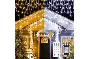 BUICXJKZ 7.5M 240LED Icicle Lights, Outdoor Christmas Lights with Timer Remote Control 11 Modes - IP44 Icicle String Lights for Christmas, Balcony, Garden, Party, Wedding (Warm White & Cool White)