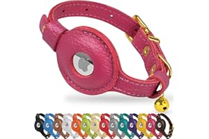 OOPSDOGGY Cat Collar with Bell for AirTag - Non Breakaway Leather Kitten Collar with Apple Air Tag Holder - Lightweight Integrated GPS Pet Collars for Girl Boy Cats, Small Dogs, Puppies (Pink)