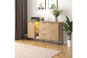 Sweiko Sideboard mit 3 Schubladen und 2 Türen, Modernes Kommode in Holzfarbe mit Verstellbare Ablagefächern Schubladenkommode Mehrzweckschrank für Flur Schlafzimmer Wohnzimmer Badezimmer Kinderzimmer