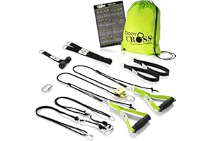 ‎BODYCROSS PREMIUM Schlingentrainer Komplett Set, Made in Germany, geprüft & zertifiziert, 2 Slingtrainer im Krafttraining Set mit Umlenkrolle, Türanker, Befestigung für zuhause und outdoor, 10 Jahre Garantie