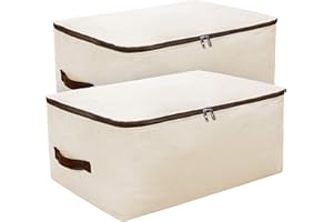 iwill CREATE PRO Lot de 2 grands sacs de rangement en toile de coton doux pour vêtements, pulls, draps, couvertures, beige